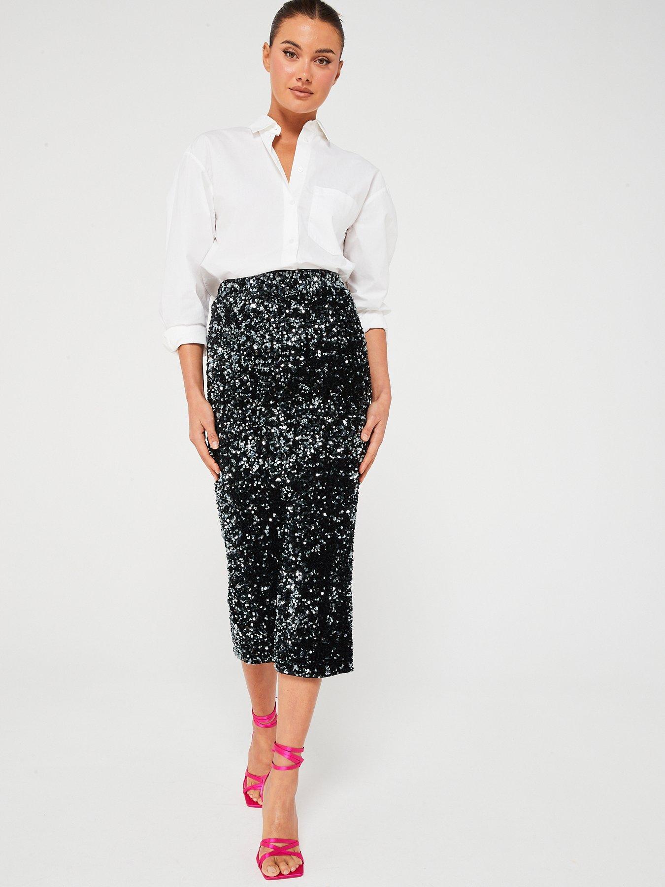 Black sequin 2025 pencil skirt uk