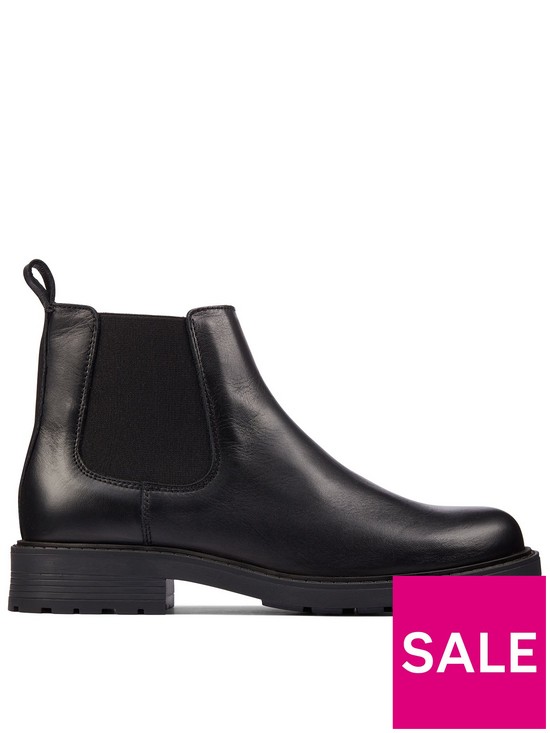 front image of clarks-orinoco2-lane-wide-fit-boots-black-leather