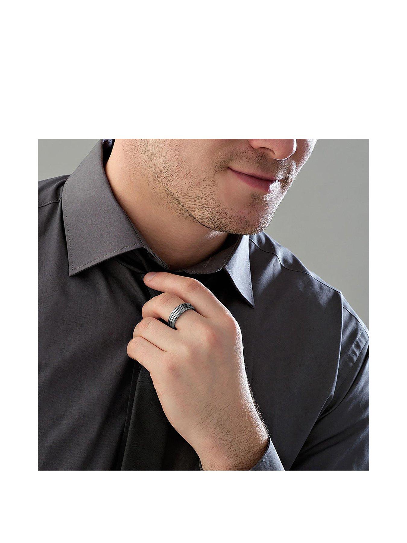 Beaverbrooks Men's Titanium and Black Rhodium Ring very.co.uk