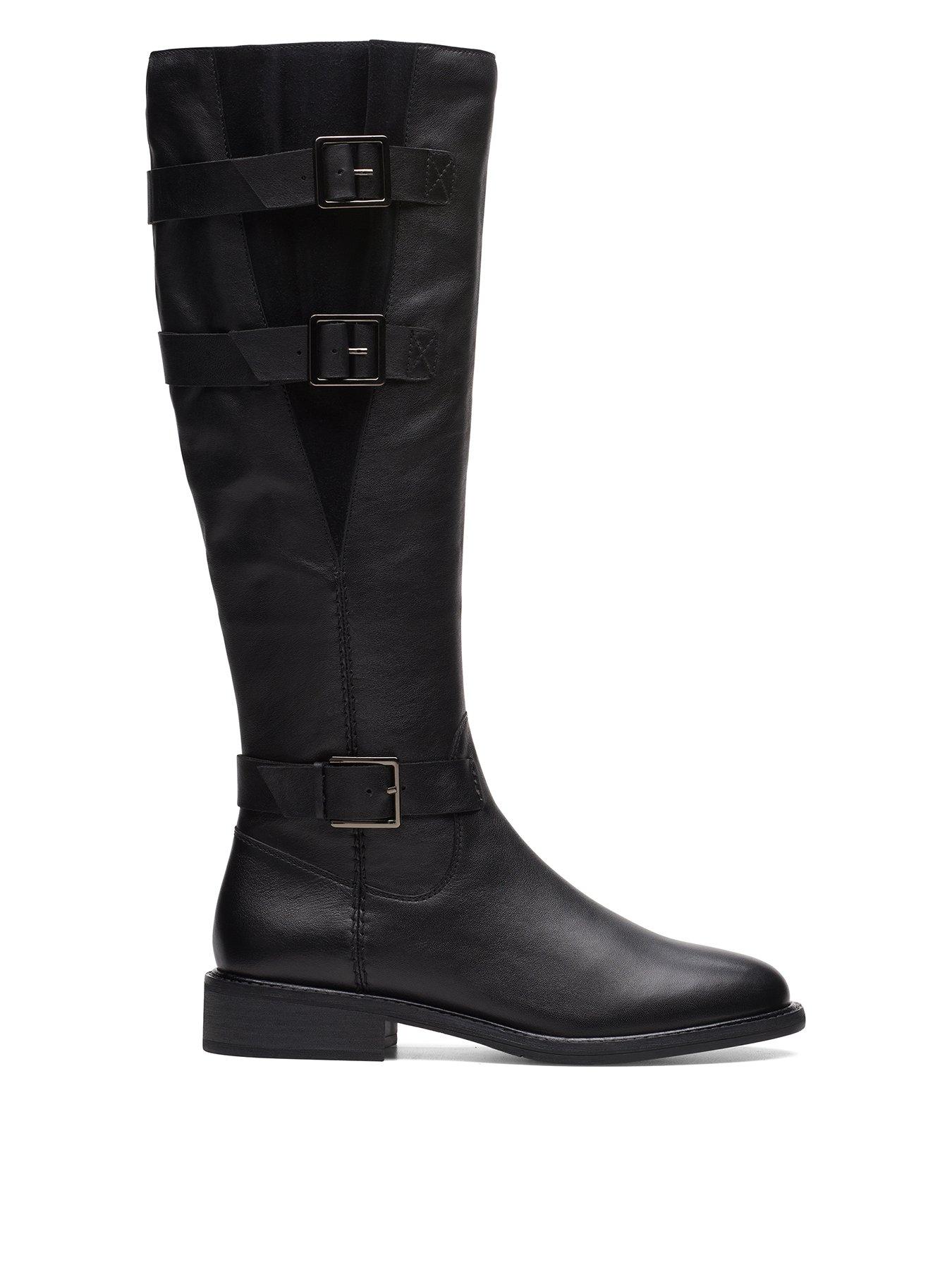 Clarks black store knee high boots