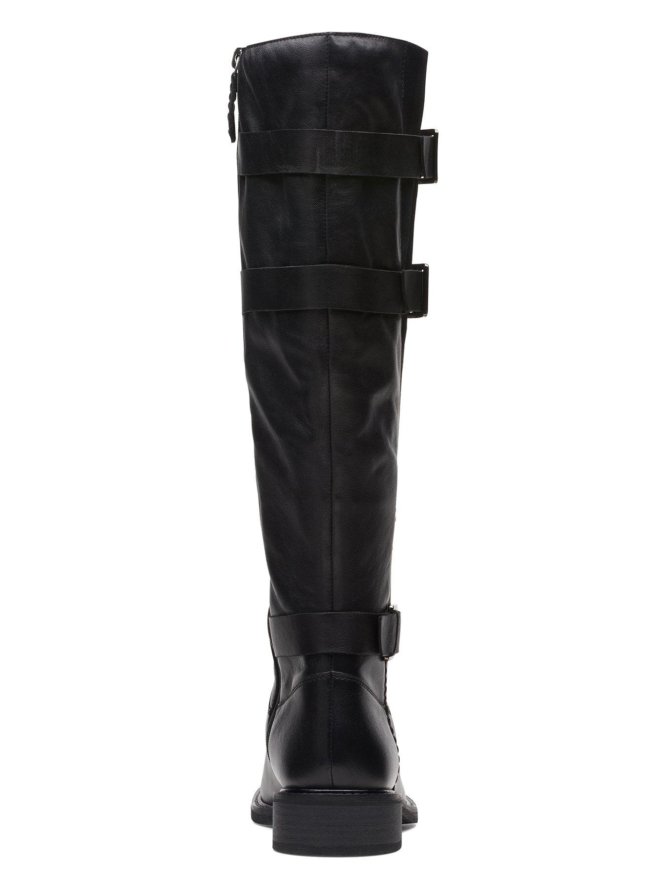 Clarks black leather outlet knee high boots