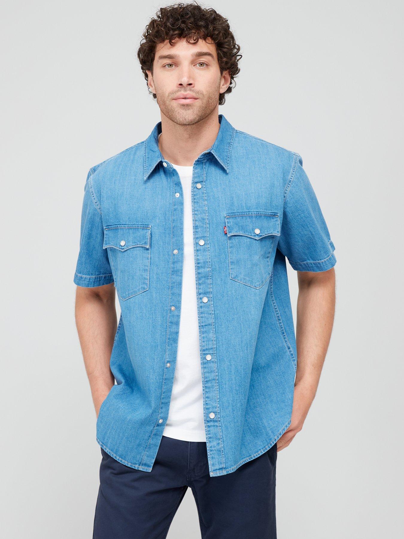 Short Sleeve Relaxed Fit Western Shirt - Light Wash