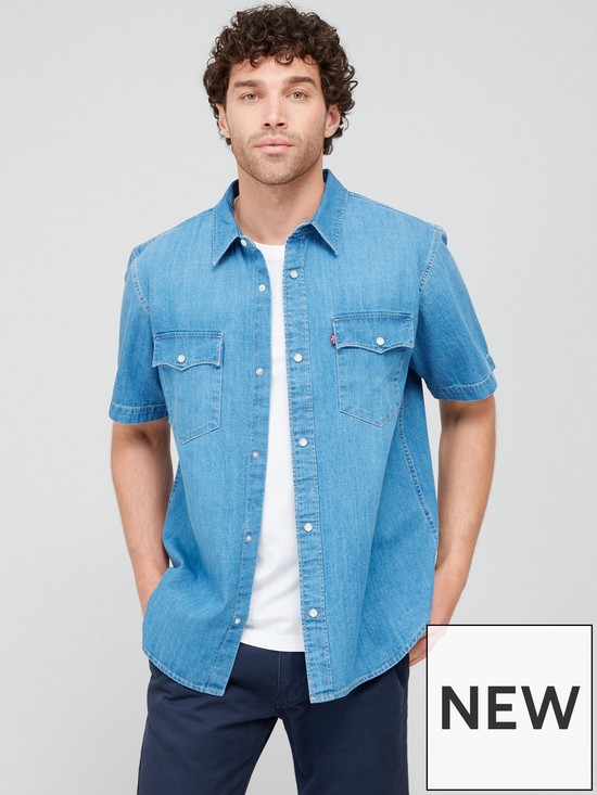 front image of levis-short-sleeve-relaxed-fit-western-shirt-blue