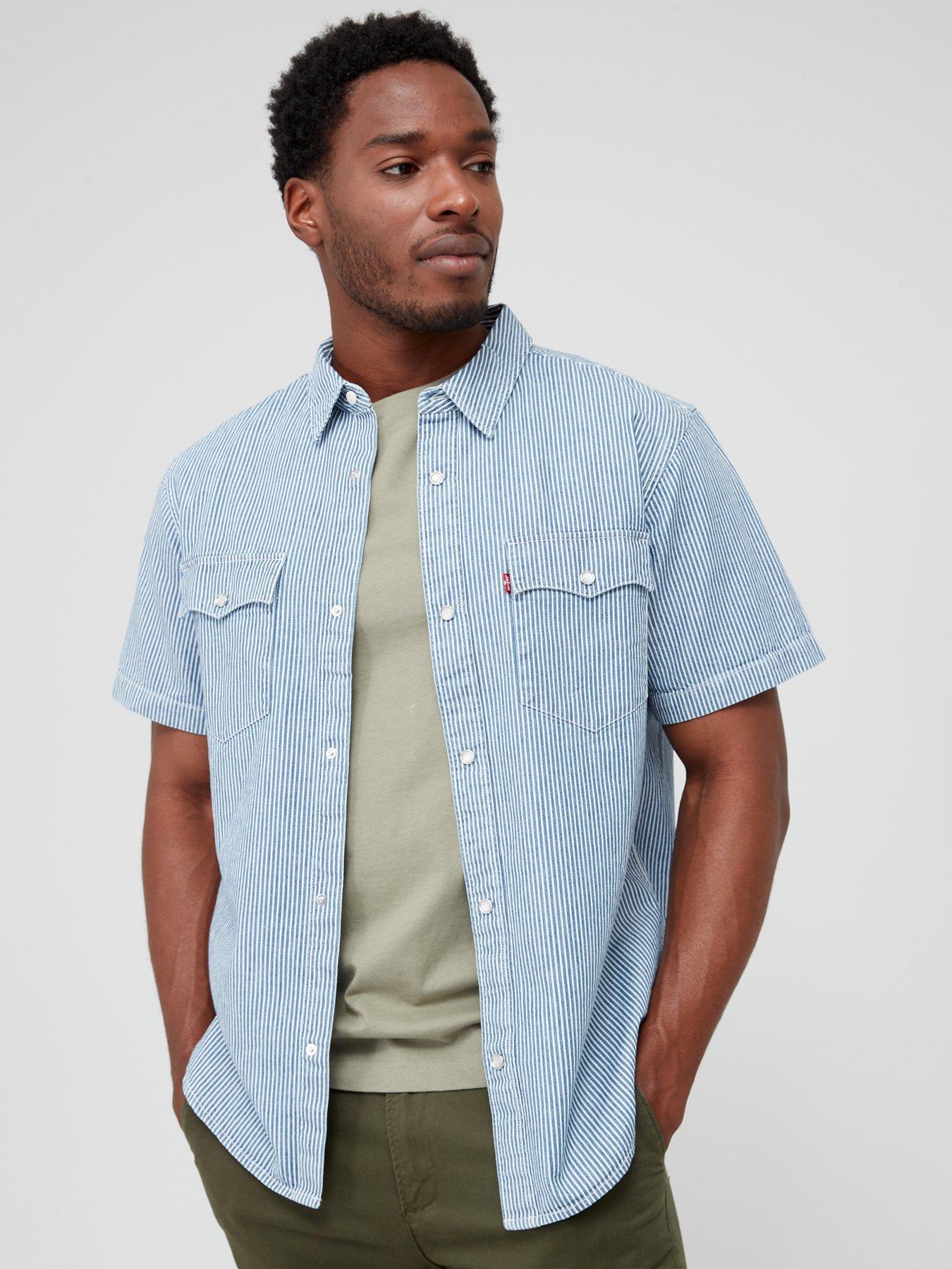 undefined Short Sleeve Relaxed Fit Western Shirt - Light Blue