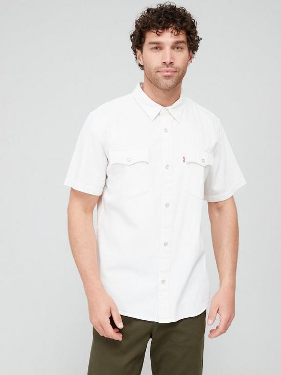 front image of levis-short-sleeve-relaxed-fit-western-shirt-beige