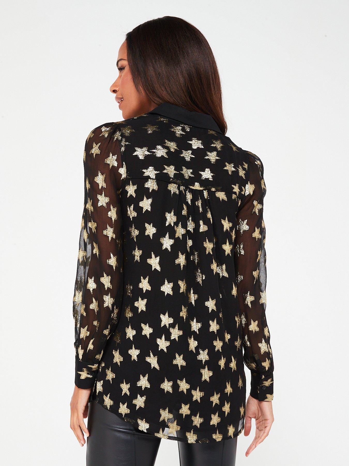 Star Print Sheer Shirt - Black