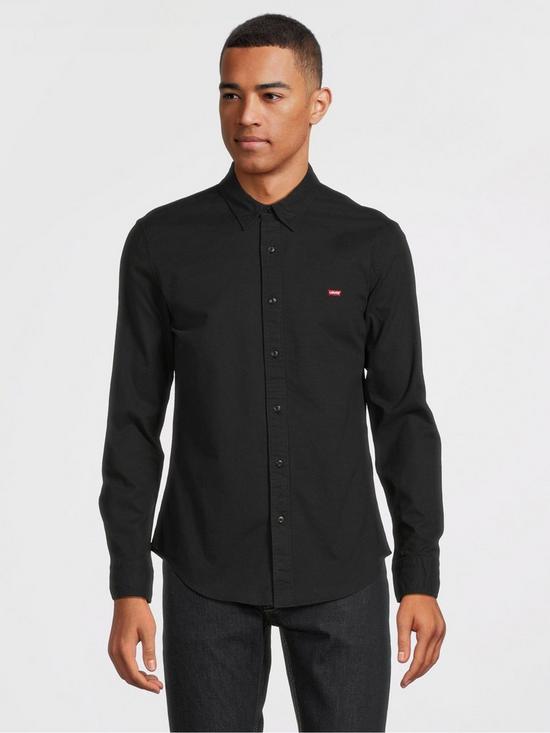 front image of levis-long-sleeve-battery-housemark-slim-fit-shirt-black