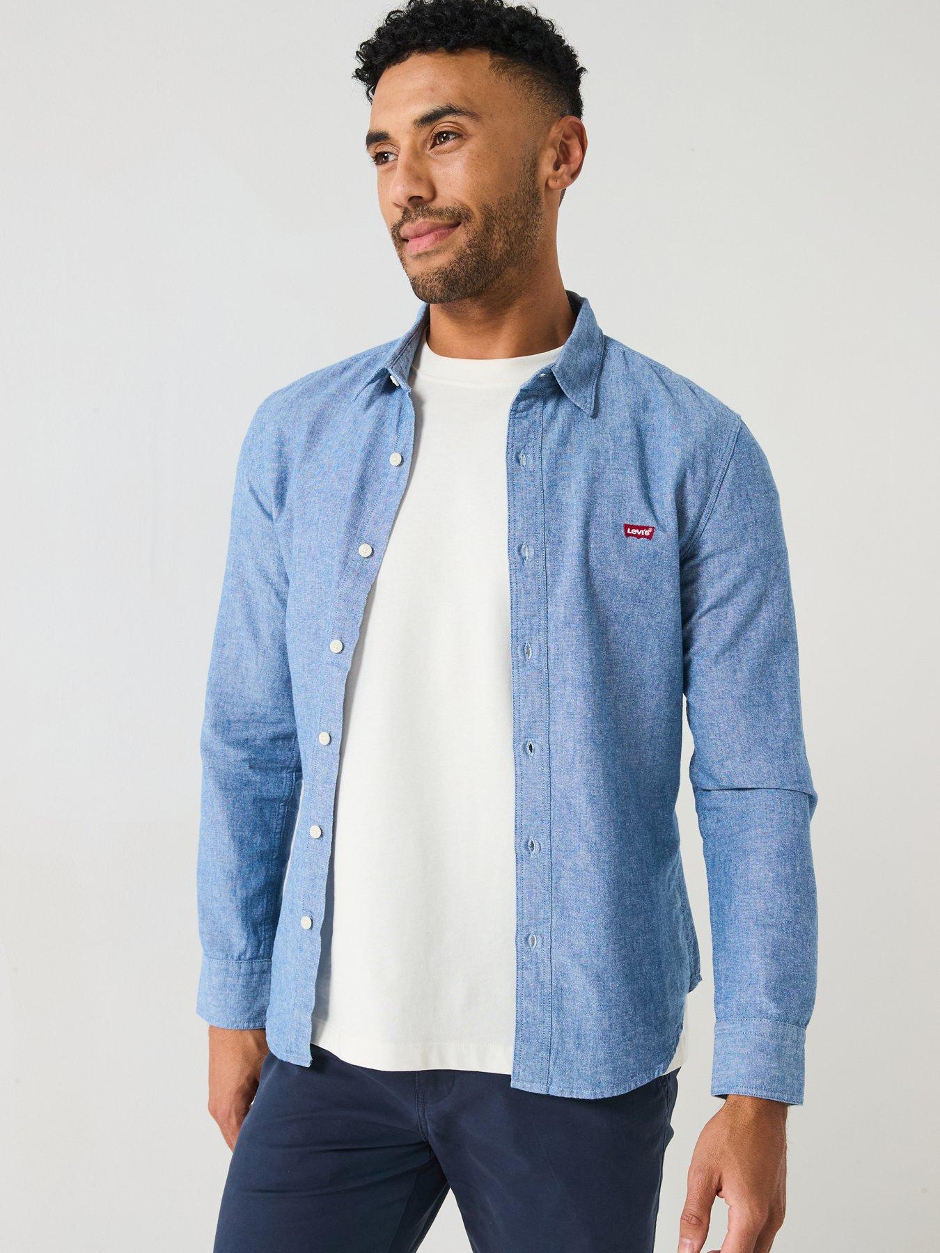 undefined Long Sleeve Battery Housemark Logo Slim Fit Shirt - Blue