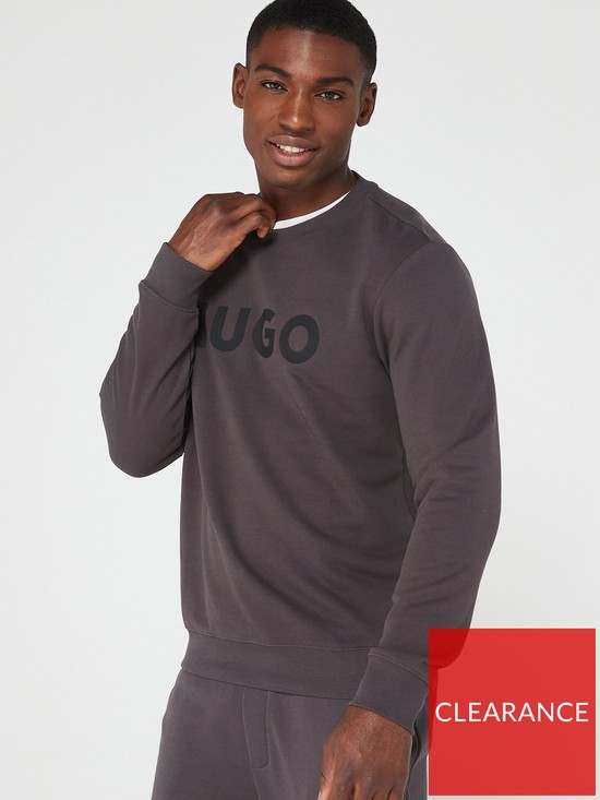 front image of hugo-dem-large-logo-sweatshirt-darknbspgreynbsp
