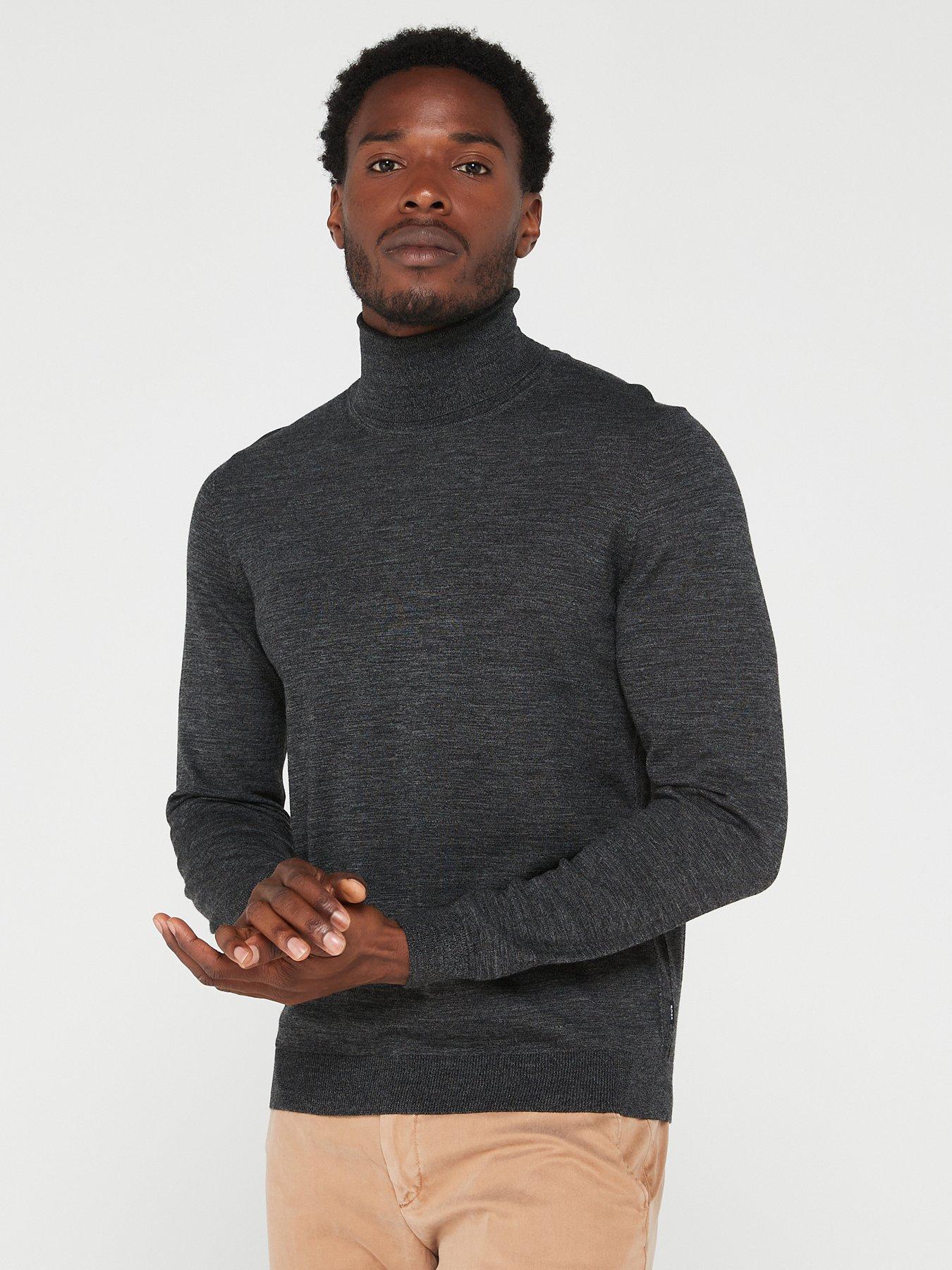 Mens black polo shop neck jumper uk