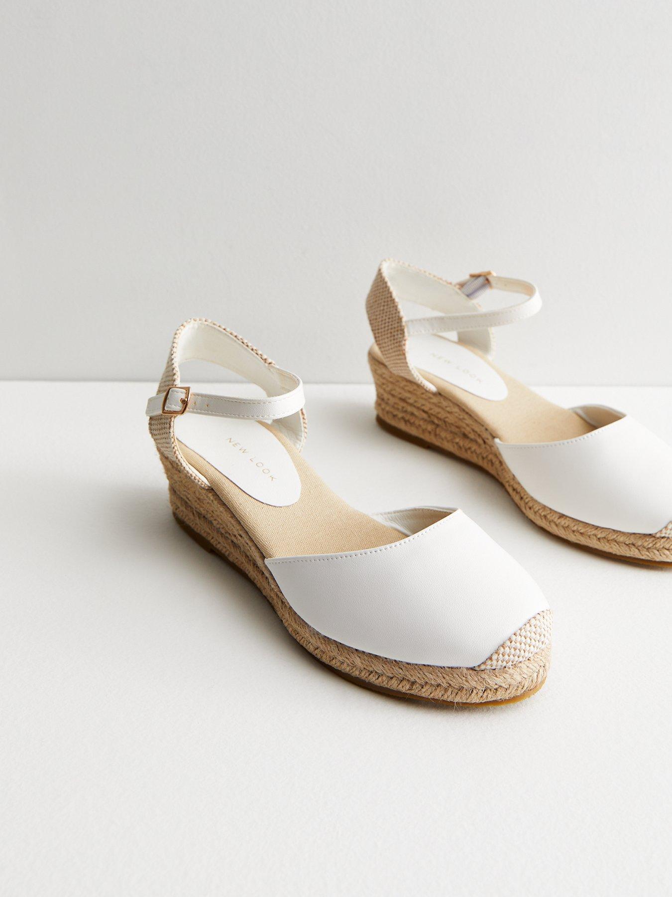 White Closed Toe Espadrille Wedge Heel Sandals