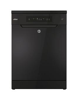 Product photograph of Hoover Hf 3c7l0b-80 13 Place Full Size Freestanding Dishwasher With Wifi - Black from very.co.uk