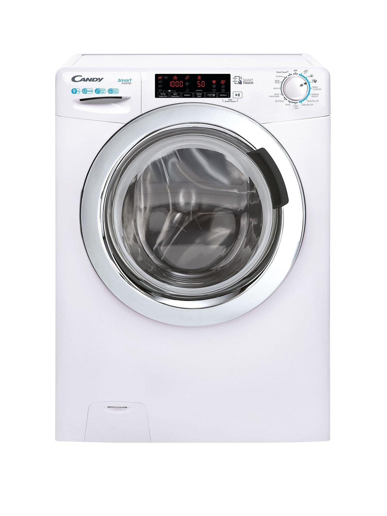 Product photograph of Candy Smart Pro Css 69twmce 1-80 9kg 1600 Rpm Freestanding Washing Machine - White With Chrome Door from very.co.uk
