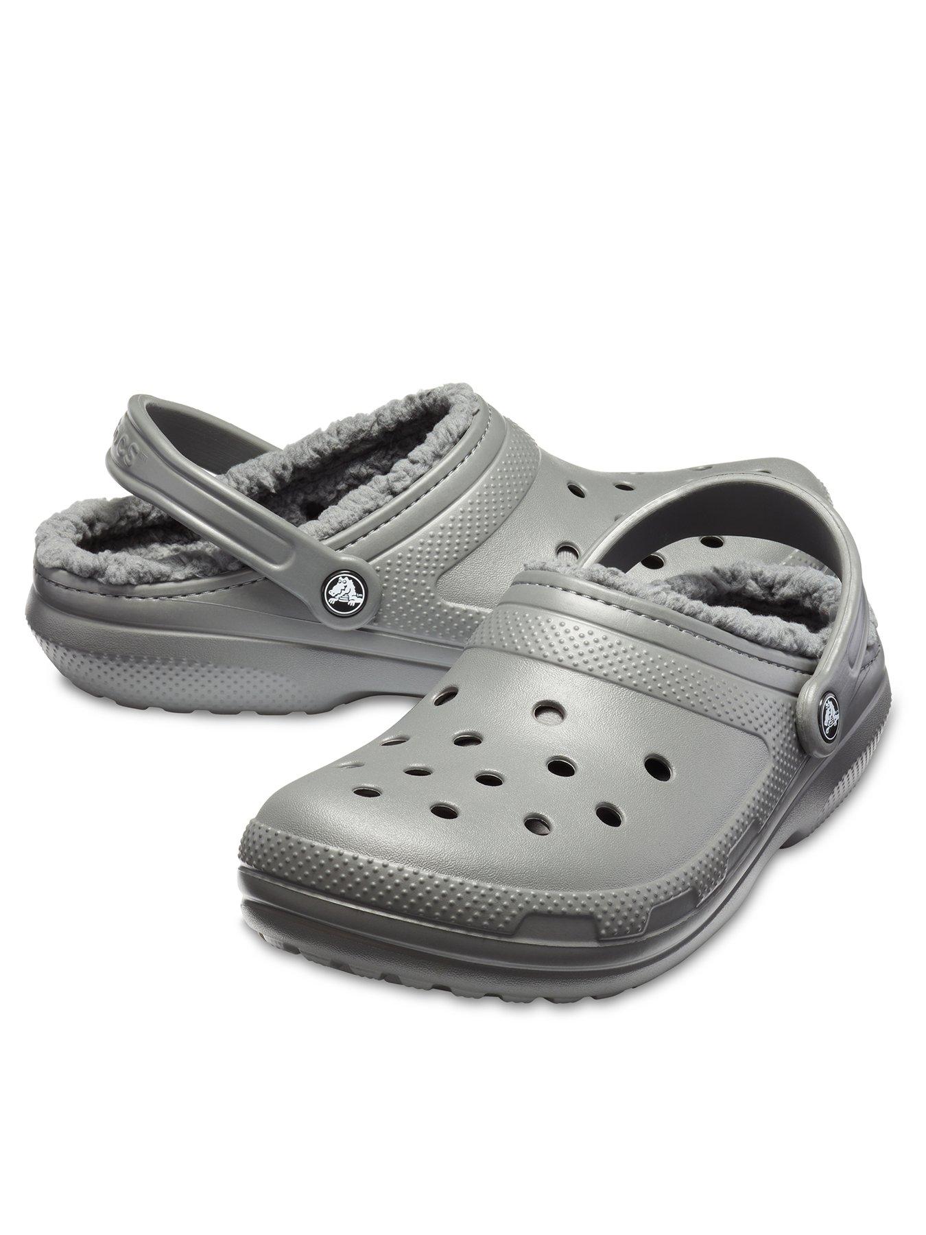 Grey fur clearance crocs