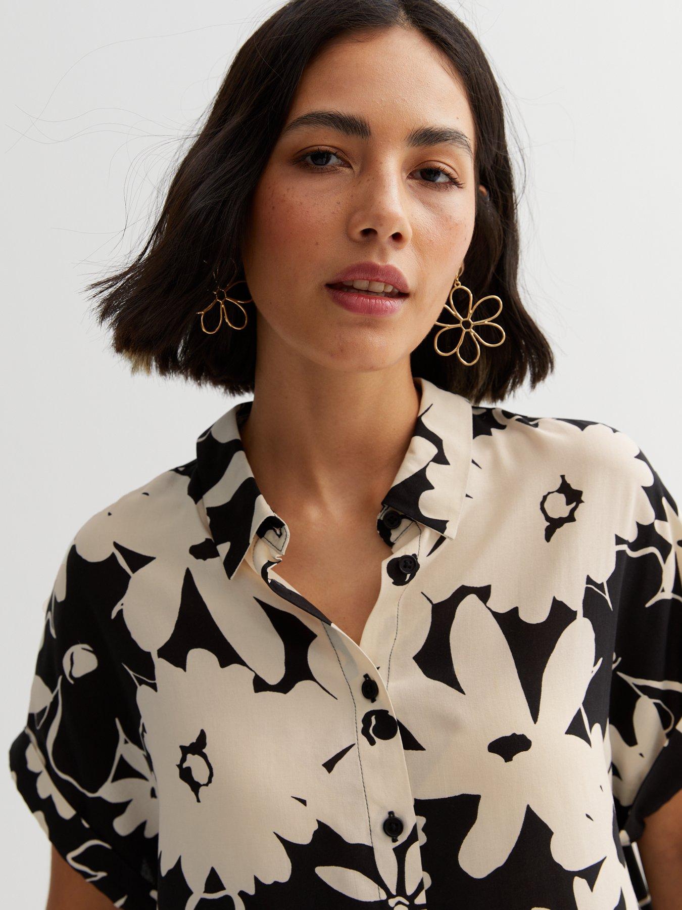 New Look Black Floral Short Sleeve Shirt Very