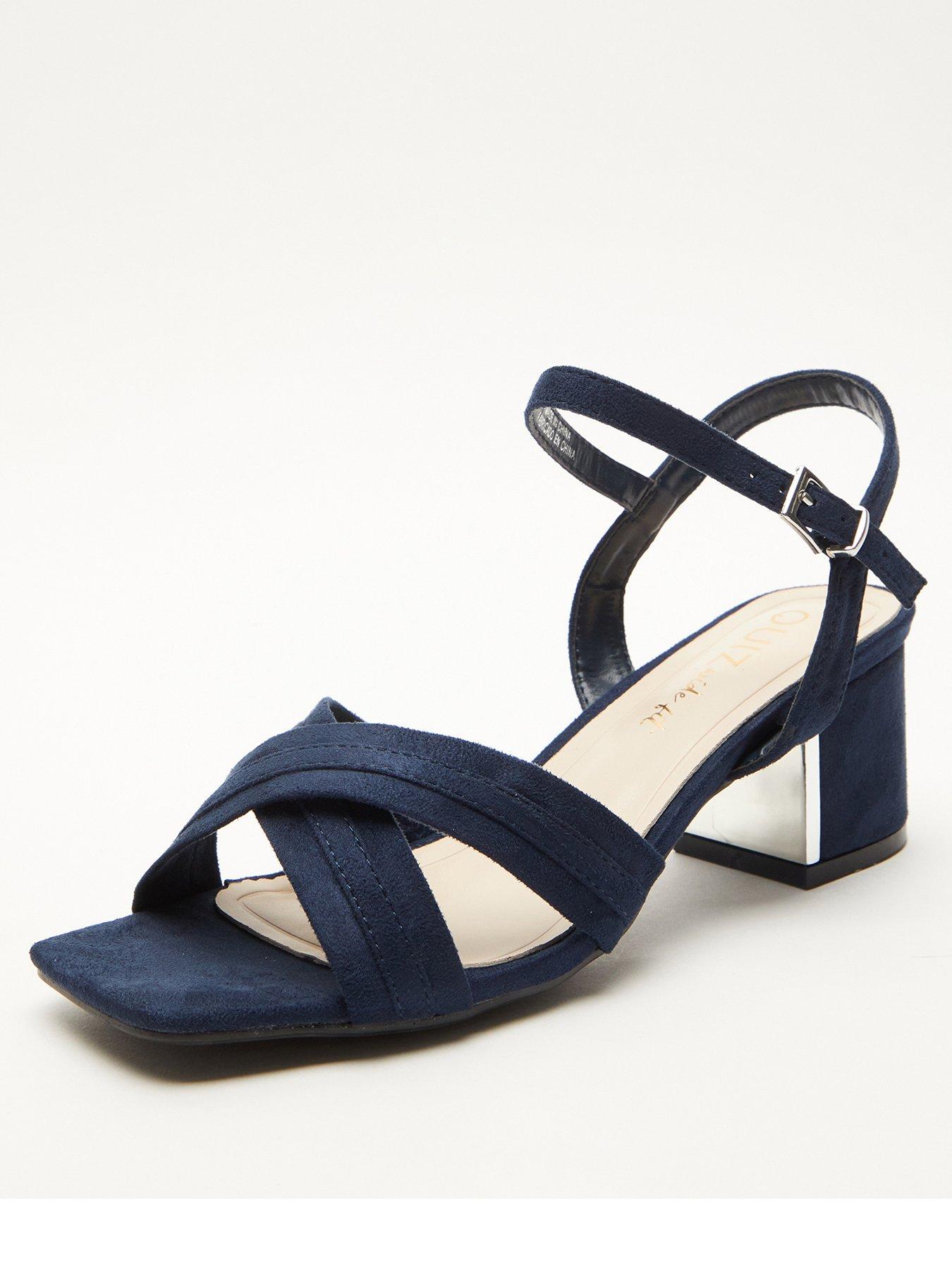 Image 2 of 5 of Quiz Wide Fit Block Heeled Sandals - Dark Blue