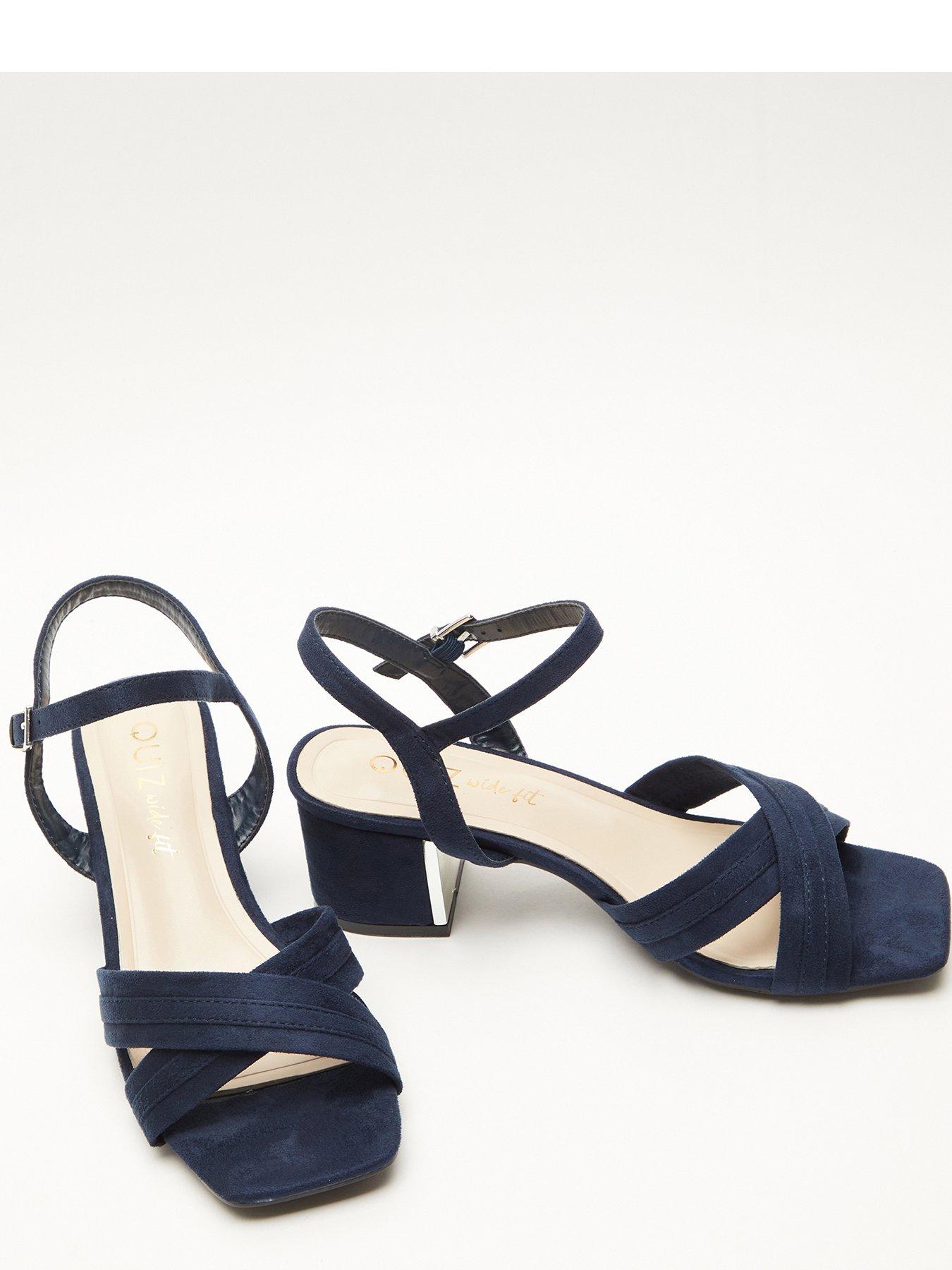 Navy wide fit block clearance heel sandals