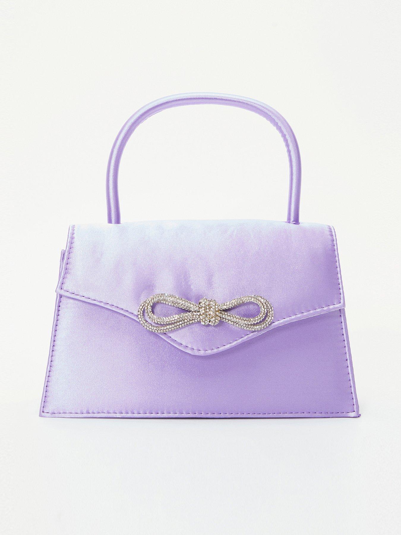 Image 1 of 4 of Quiz Satin Diamante Bow Mini Tote Bag