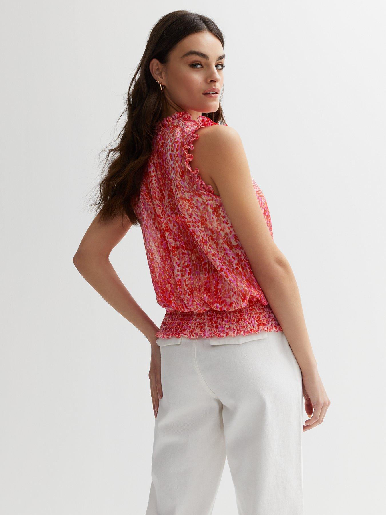 Red Animal Print High Neck Top