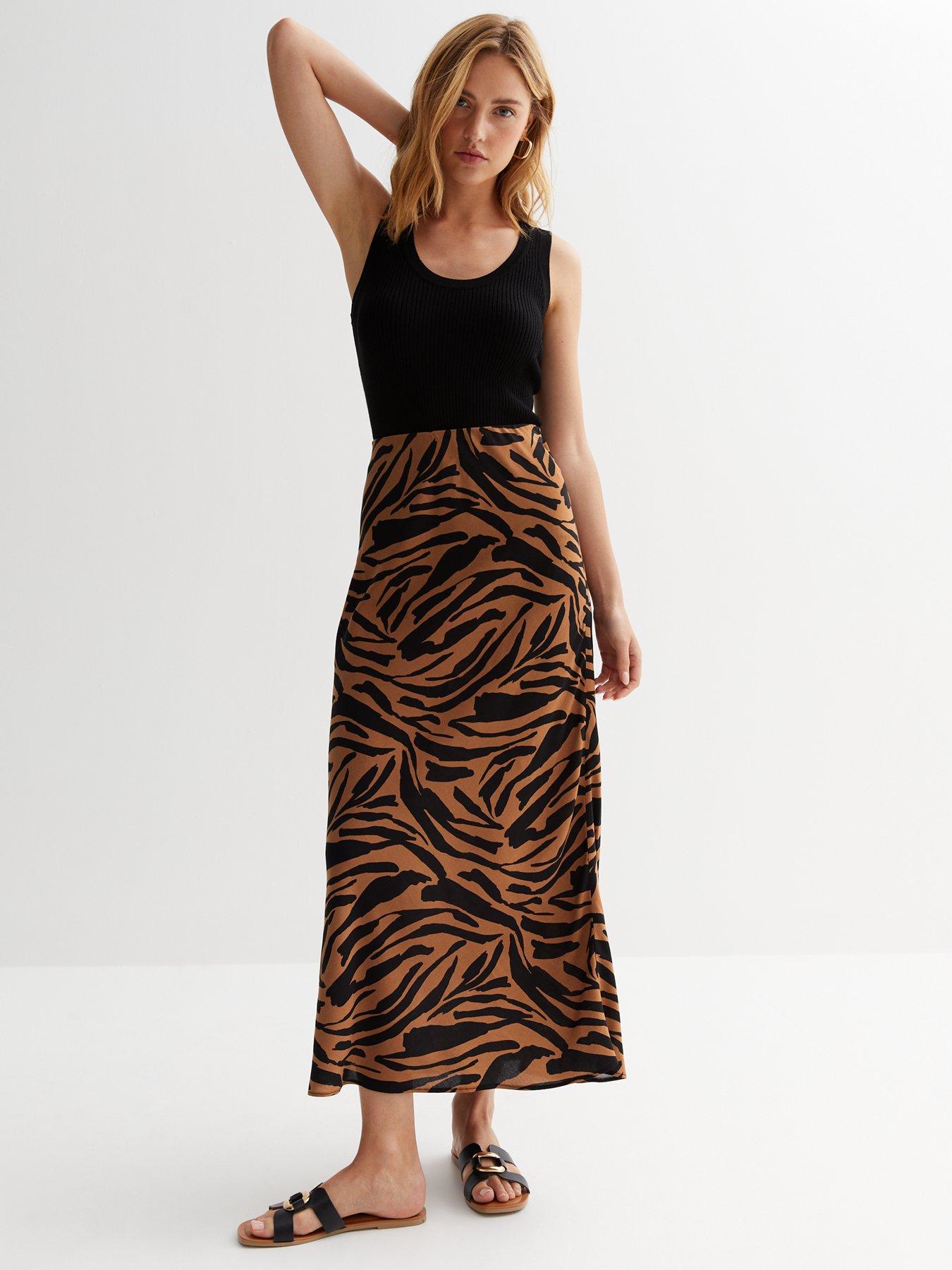 New Look Brown Animal Print Midi Skirt very