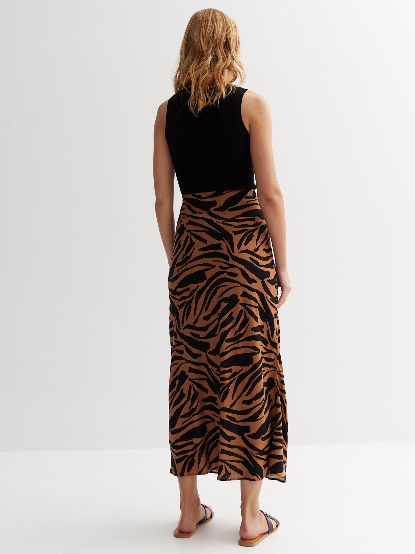 New look brown outlet leopard print midi skirt