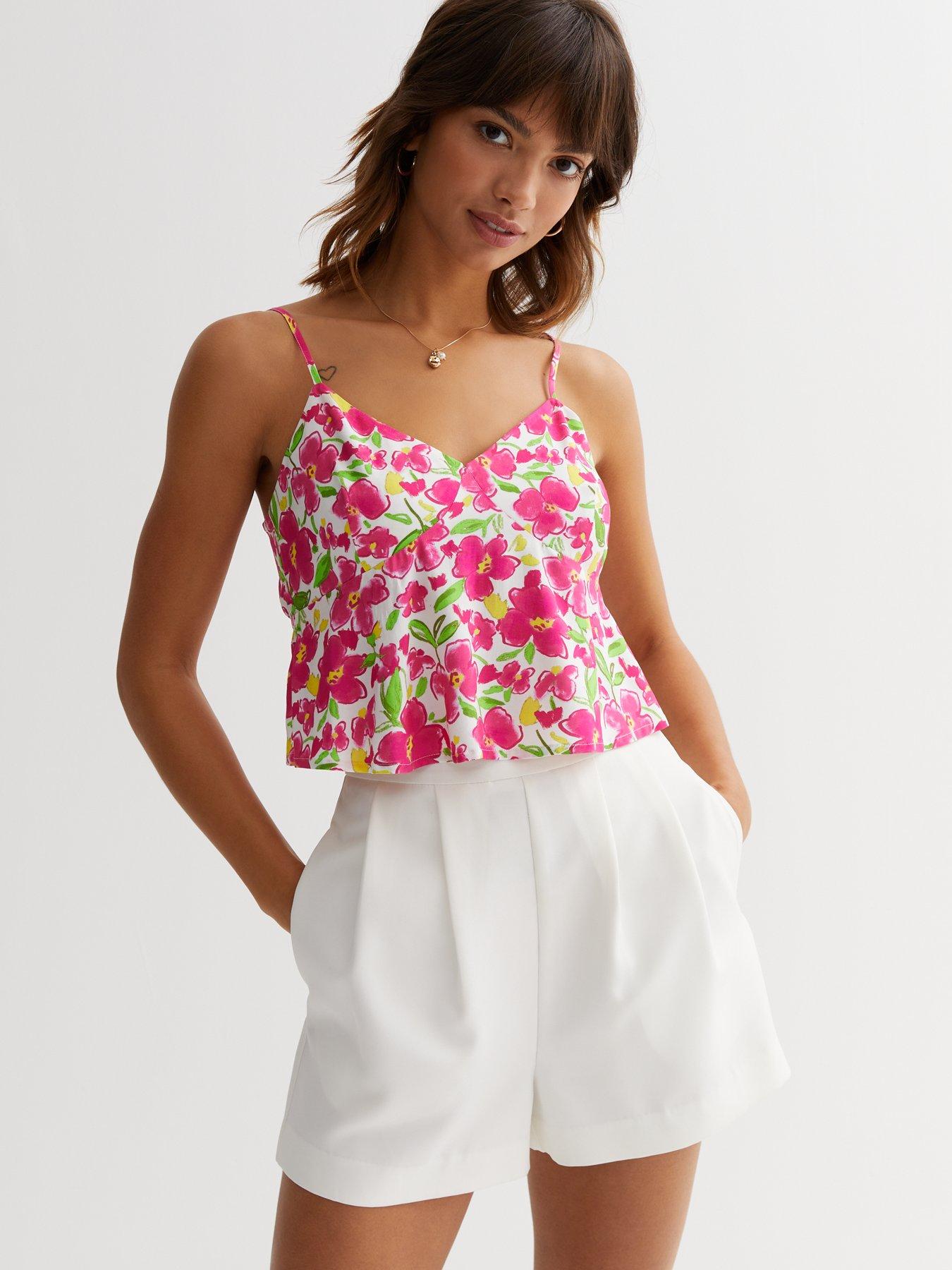 Buy Floral Print Broderie Tiered Cami Top - 22, Tops