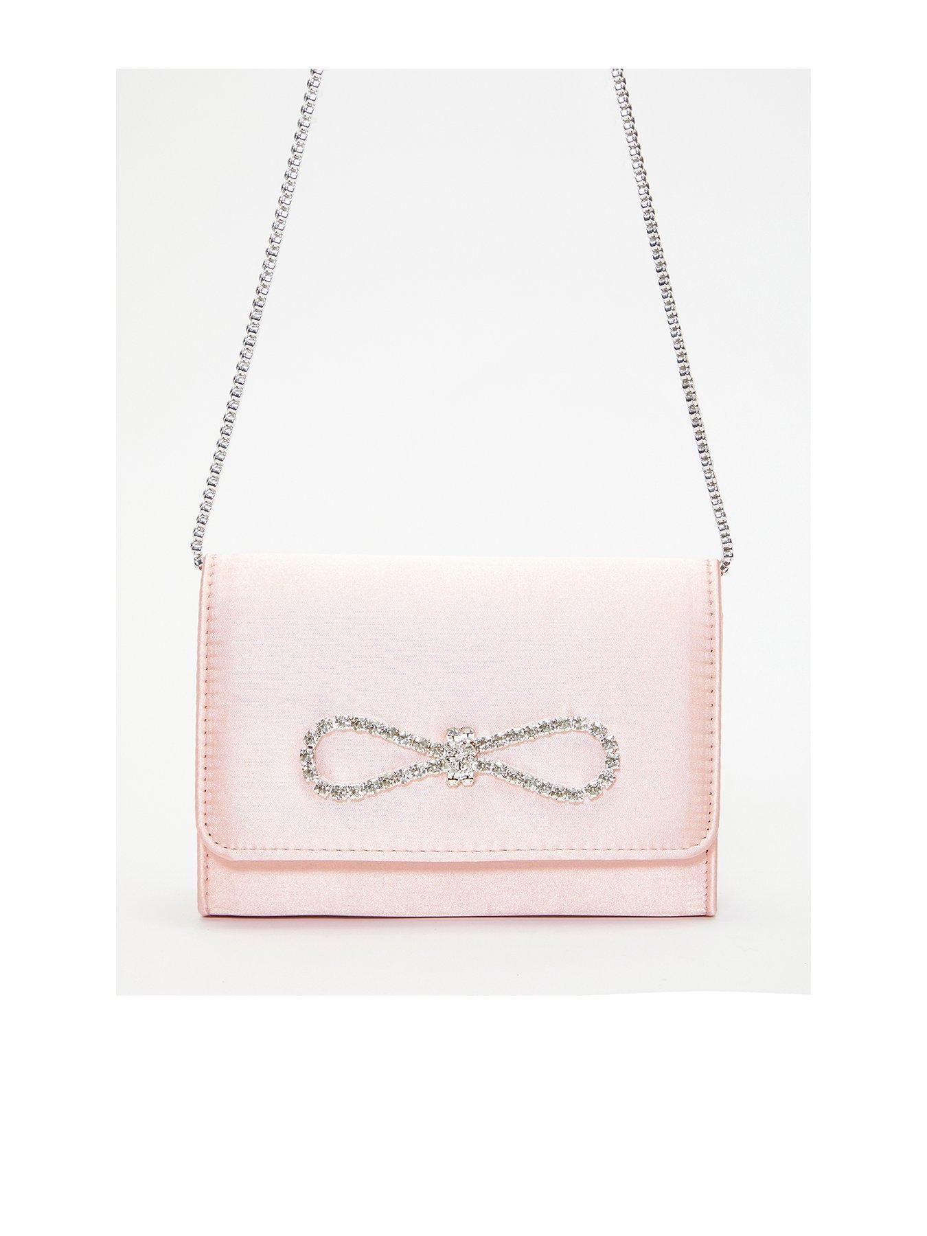 Image 1 of 4 of Quiz Satin Diamante Bow Clutch