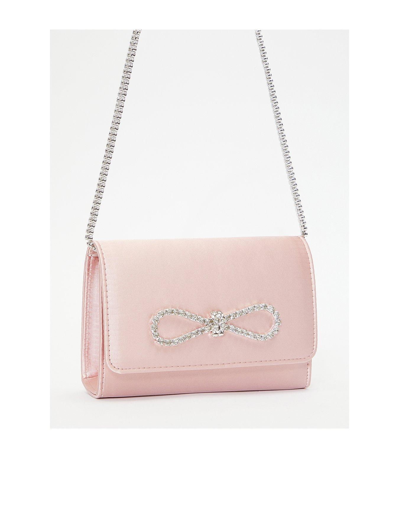 Image 2 of 4 of Quiz Satin Diamante Bow Clutch