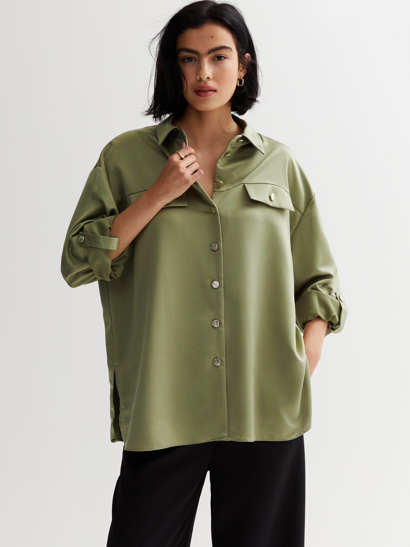 New Look Satin Shirt 2026.New Look Satin Utility Shirt - Olive | Very.co.uk