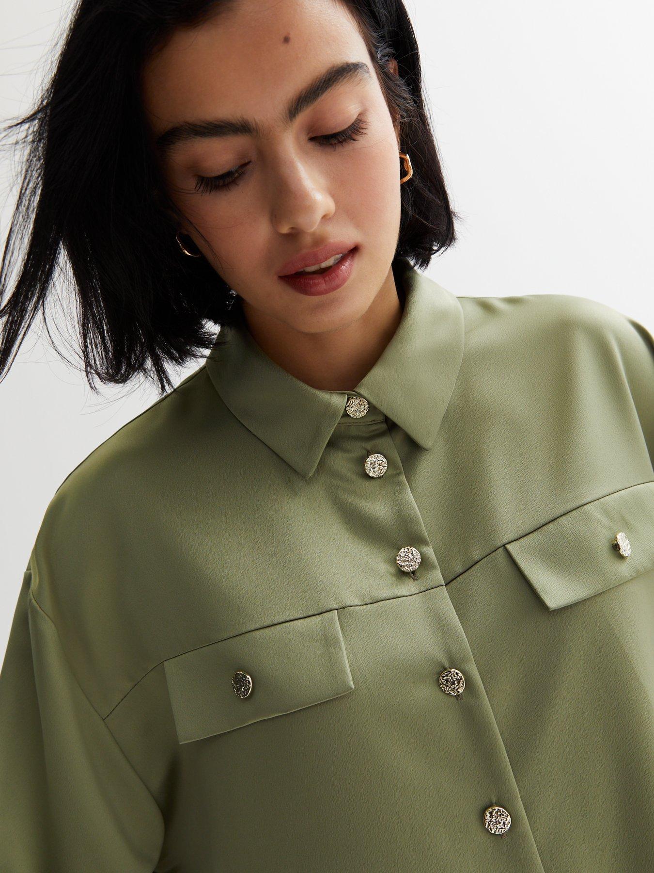 New Look Satin Shirt 2026.New Look Satin Utility Shirt - Olive | Very.co.uk