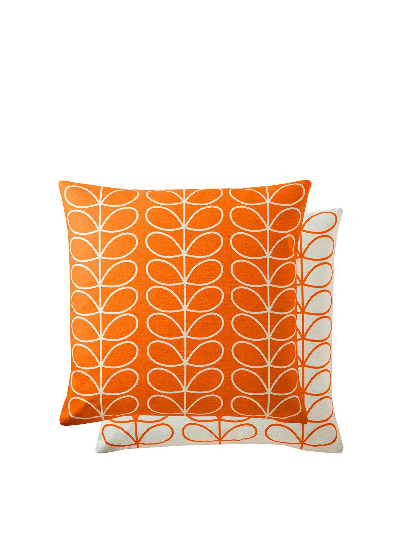Product photograph of Orla Kiely Small Linear Stem Cushion - Persimmon from very.co.uk