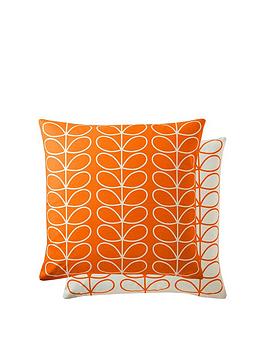 Product photograph of Orla Kiely Small Linear Stem Cushion - Persimmon from very.co.uk