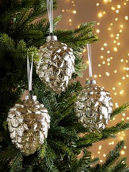 Product photograph of Very Home Set Of 3 Glass Pinecone Christmas Tree Decorations from very.co.uk