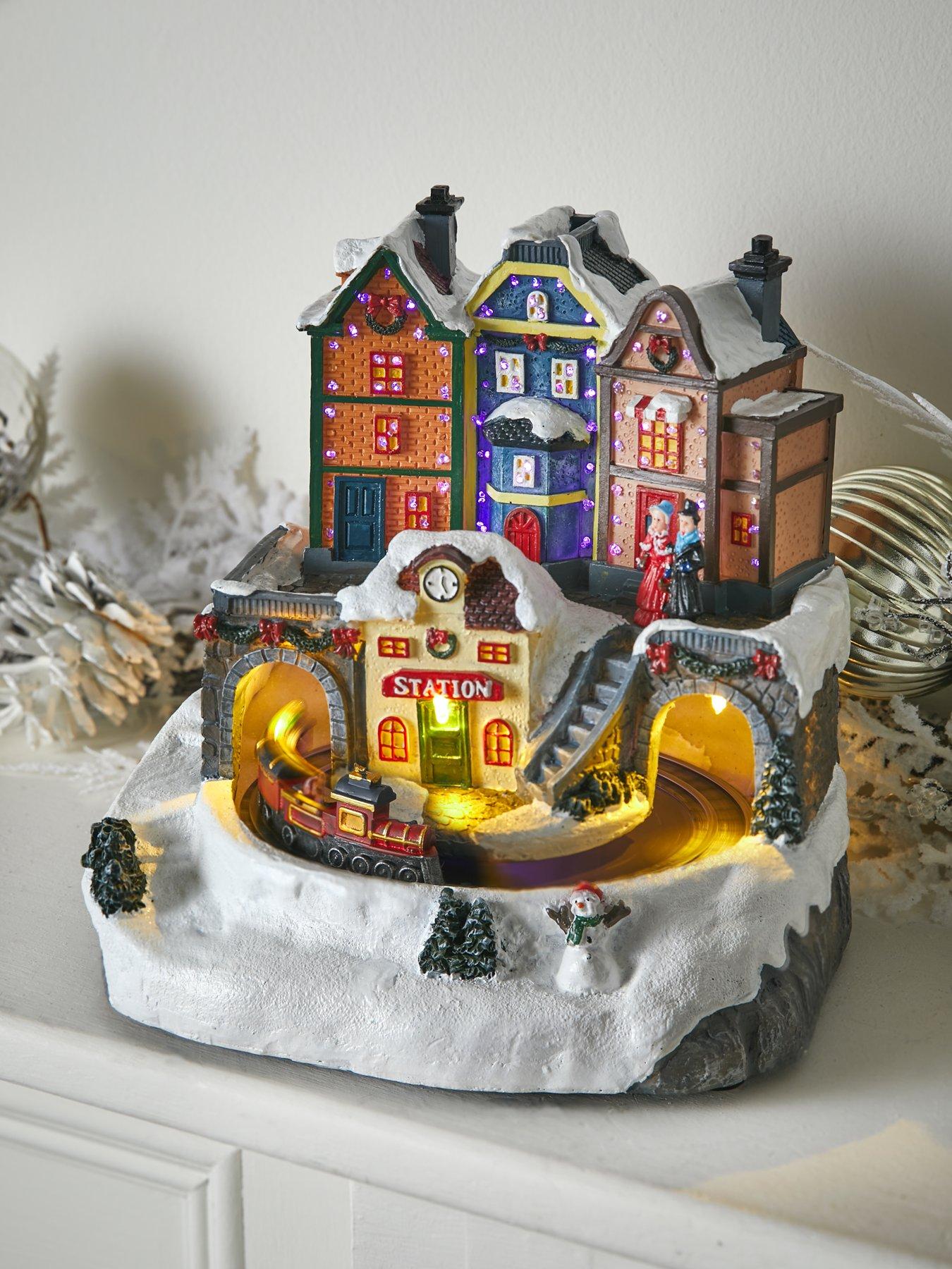 Image 1 of 7 of The Very Collection LED Train Station Christmas Scene with Music and Rotating Train