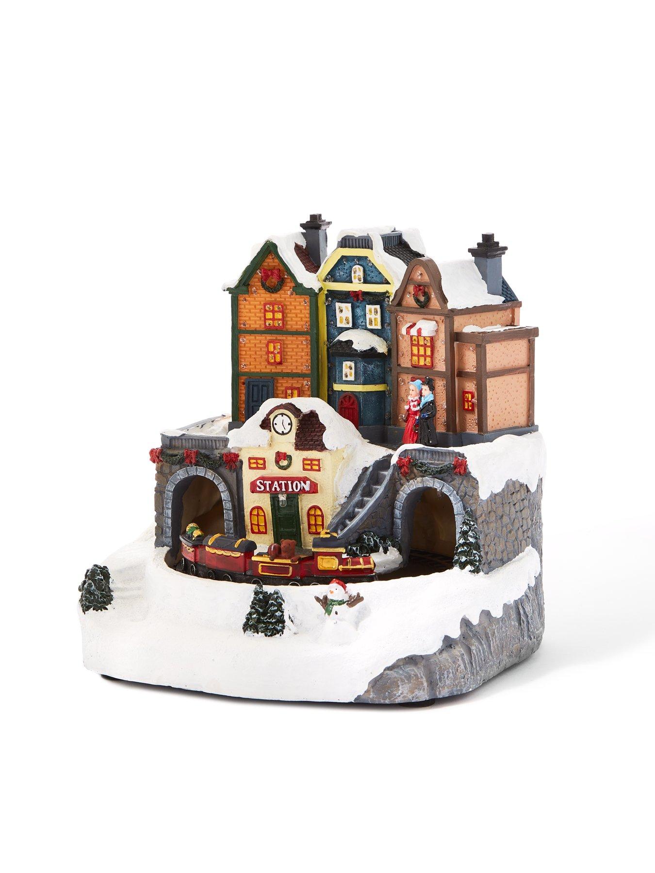 Image 3 of 7 of The Very Collection LED Train Station Christmas Scene with Music and Rotating Train