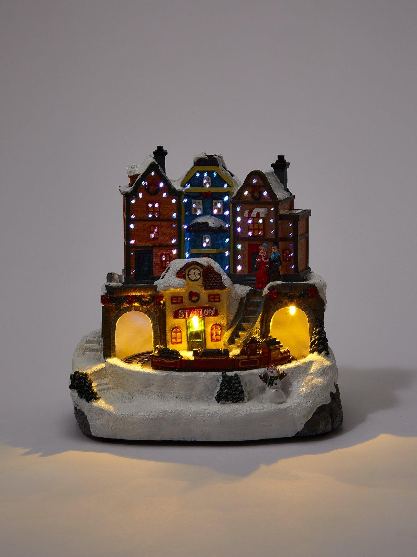 Image 4 of 7 of The Very Collection LED Train Station Christmas Scene with Music and Rotating Train