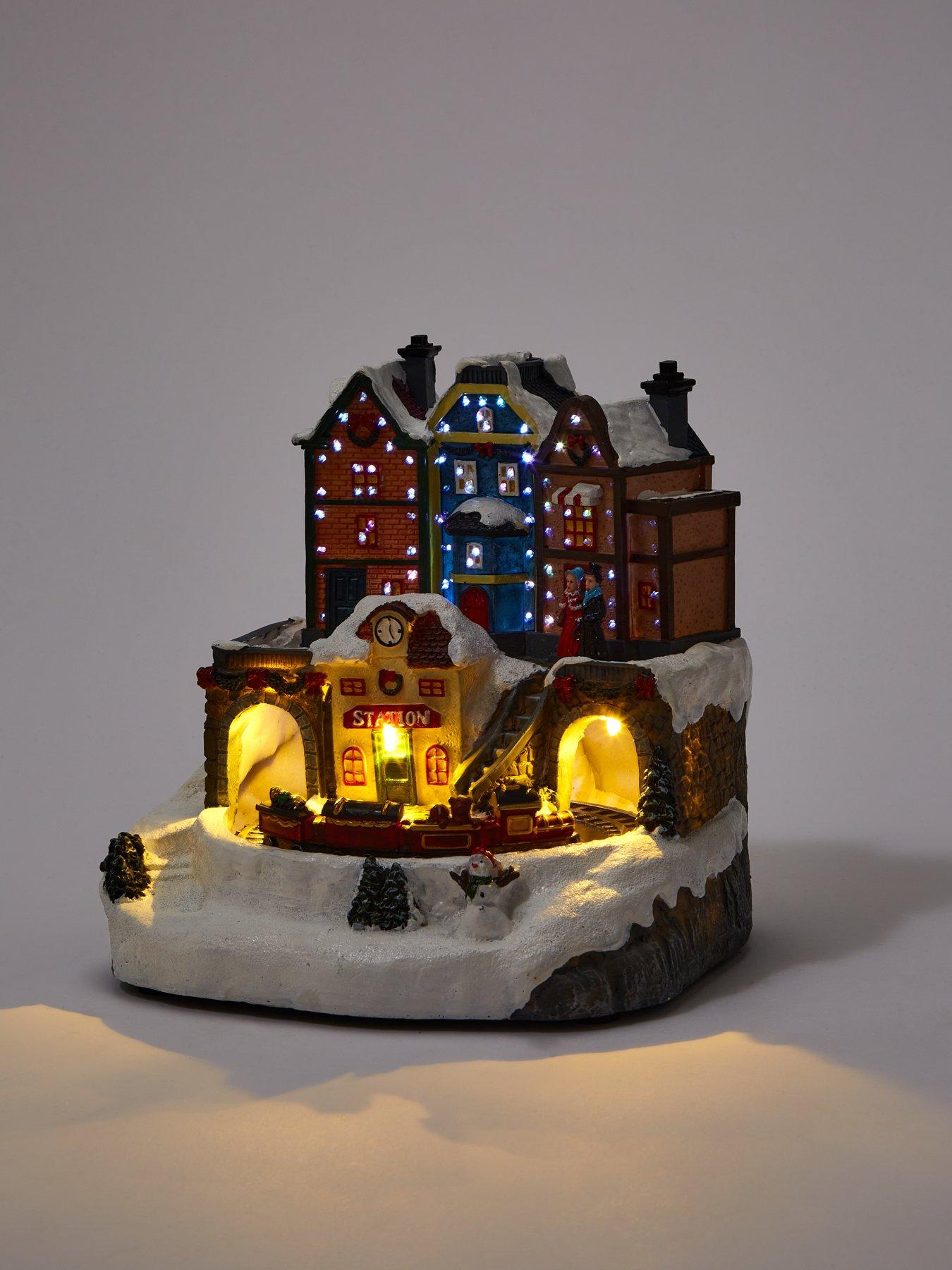 Image 5 of 7 of The Very Collection LED Train Station Christmas Scene with Music and Rotating Train