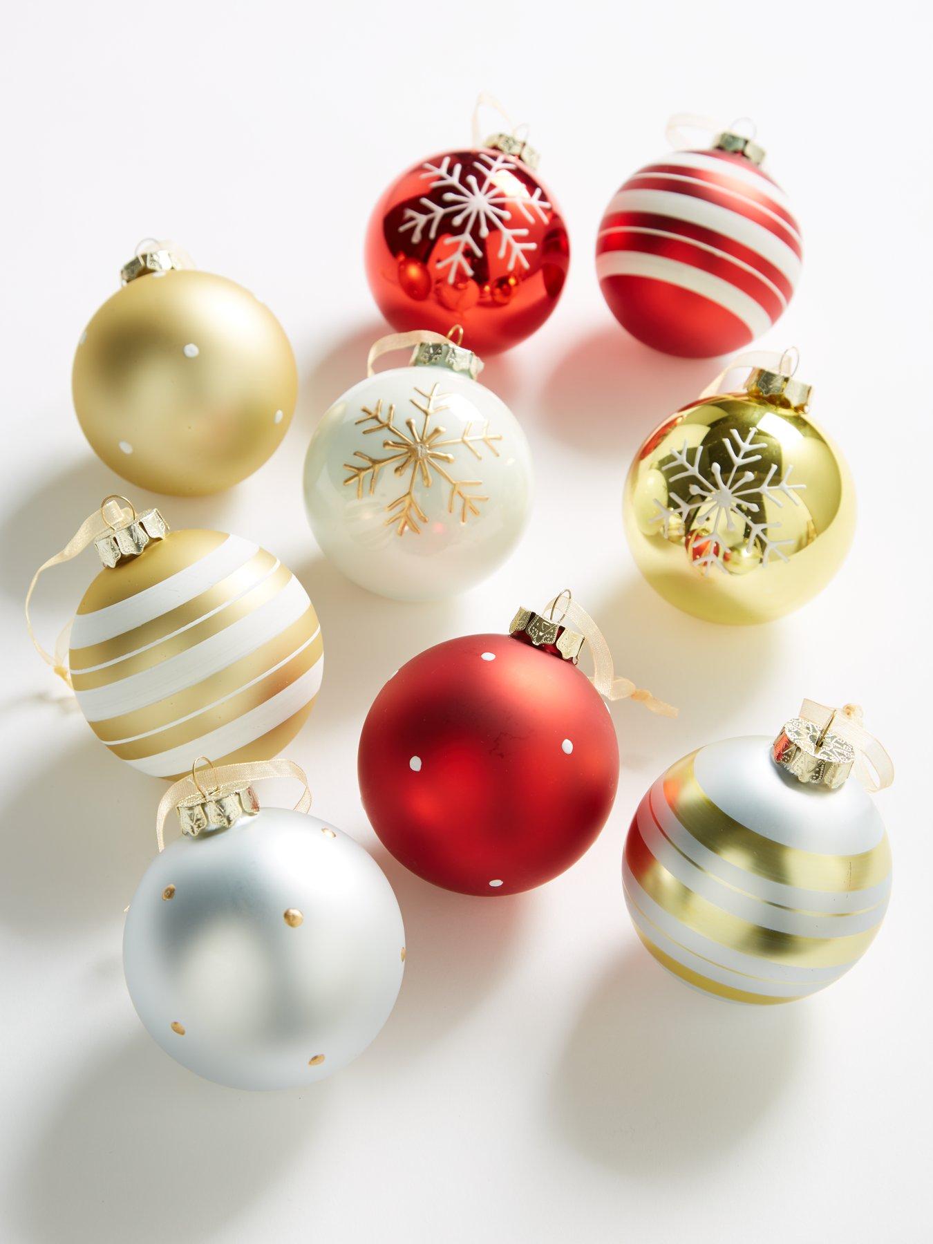 Very Home Set of 9 Glass Luxe Christmas Tree Baubles - Red/Gold | very ...