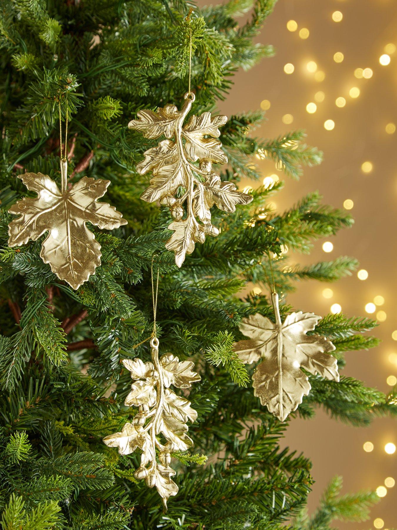Very Home Set of 4 Gold Leaf Christmas Tree Decorations very.co.uk