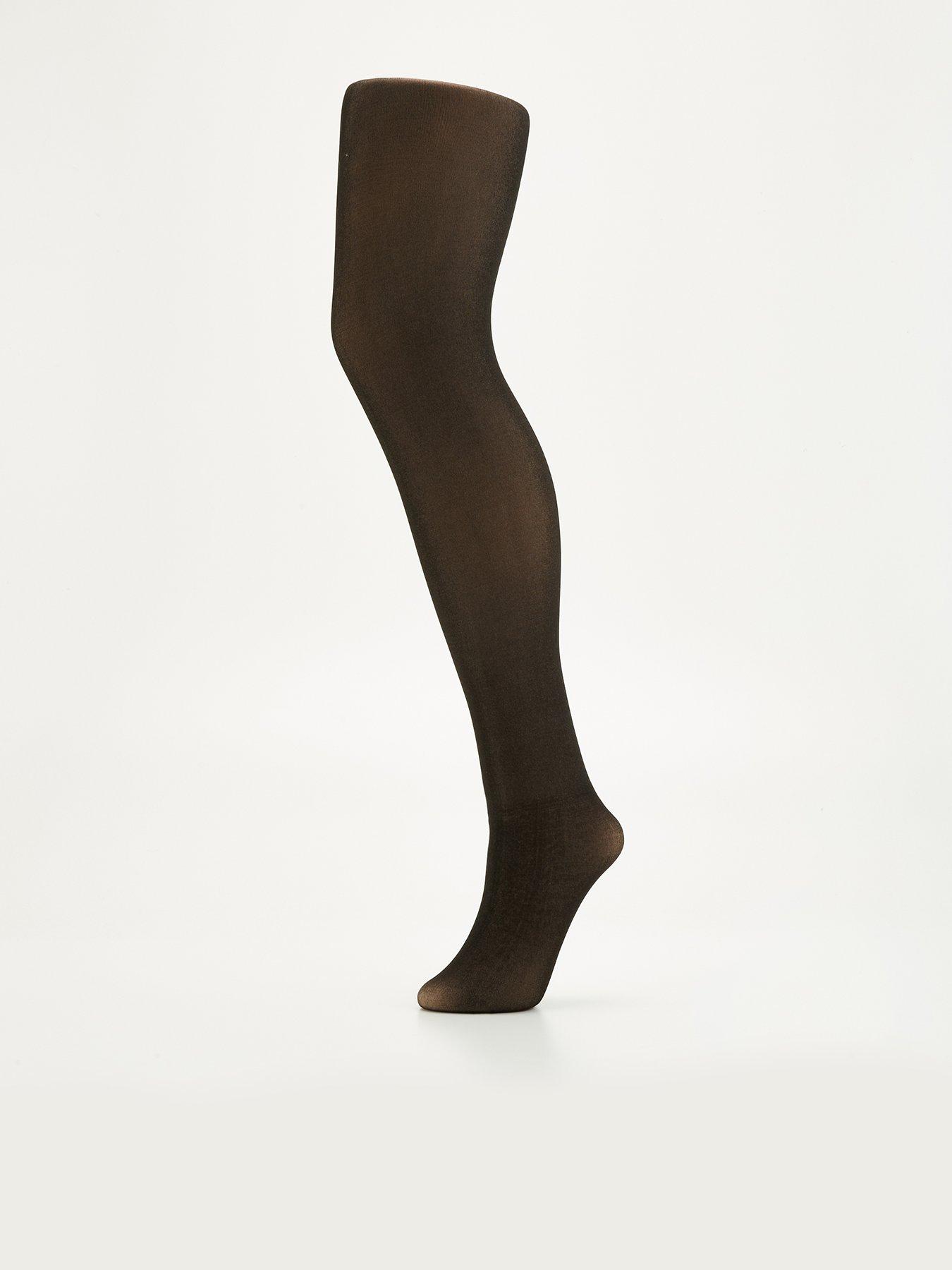 V by Very Fleece Lined Sheer Look Tights - Black | very.co.uk