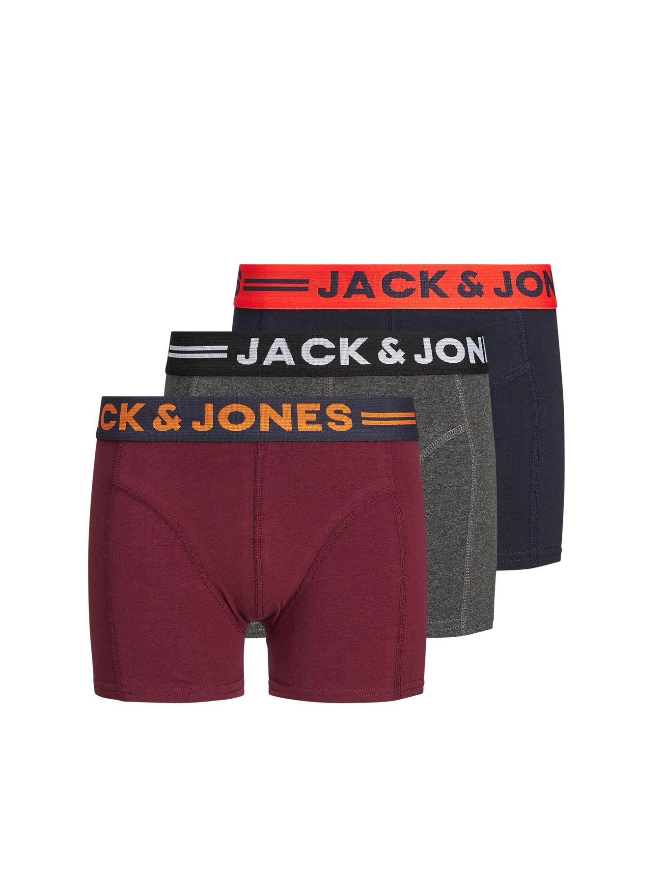 Jack & Jones Junior Boys Lichfield 3 Pack Trunks - Dark Grey/Navy/Burgundy