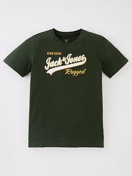 jack & jones junior boys logo 2 colour short sleeve tshirt - mountain view - green