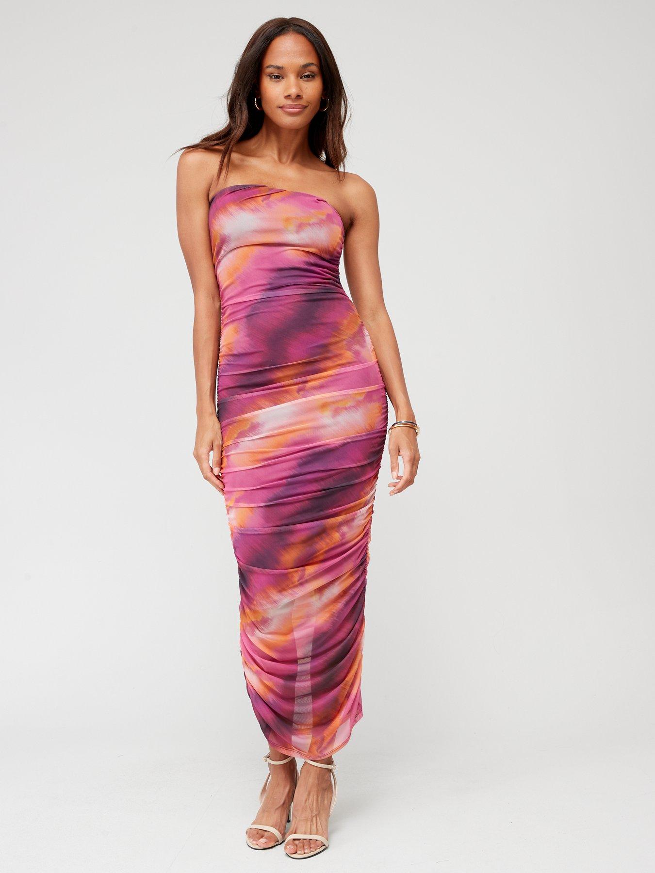 Ruched bandeau clearance midi dress