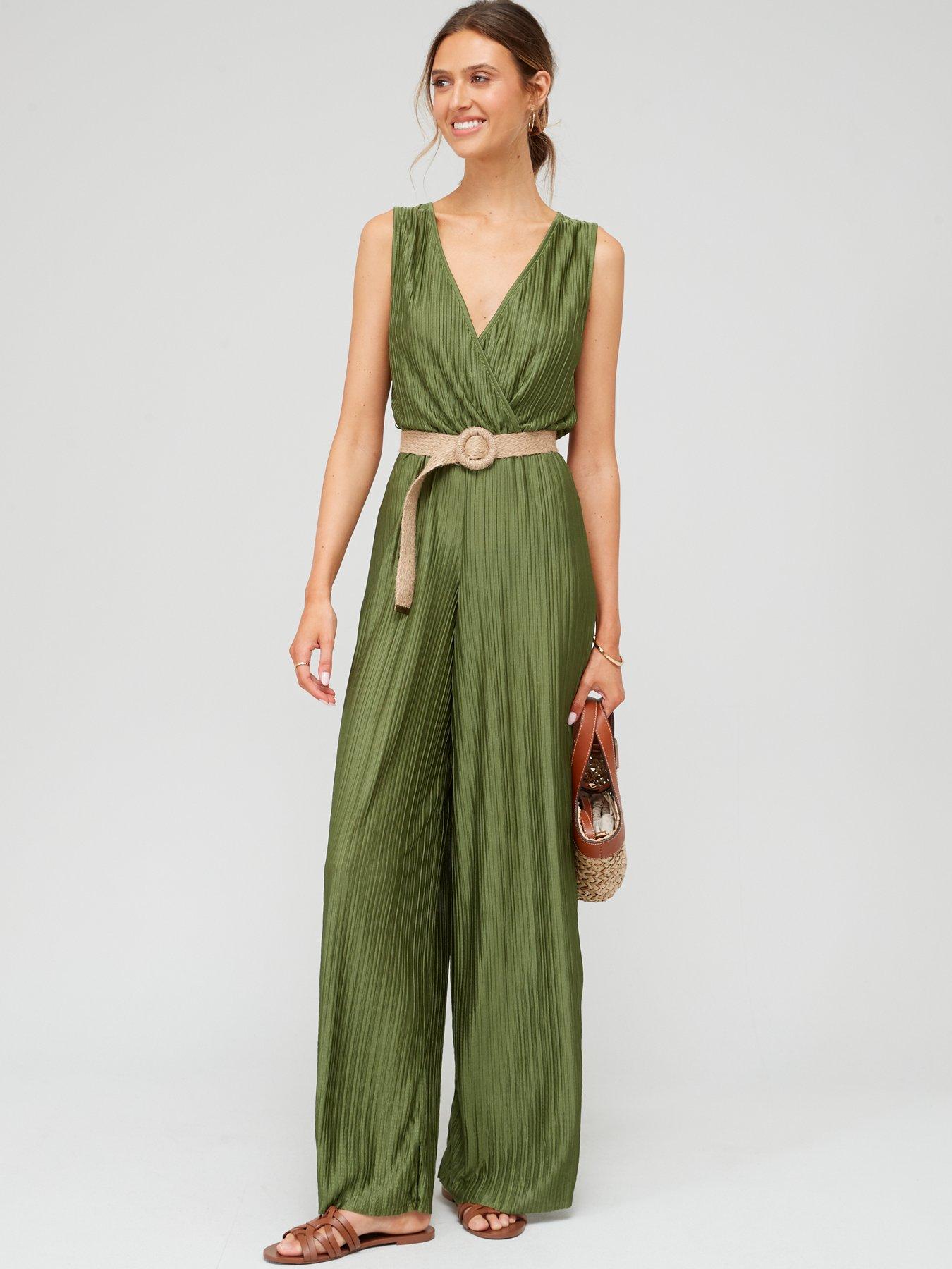 Green sales plisse jumpsuit