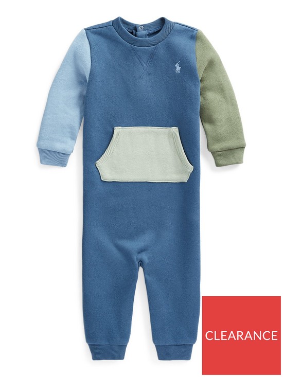 front image of ralph-lauren-baby-colour-block-one-piece-coverall-romper-clancy-blue-multi