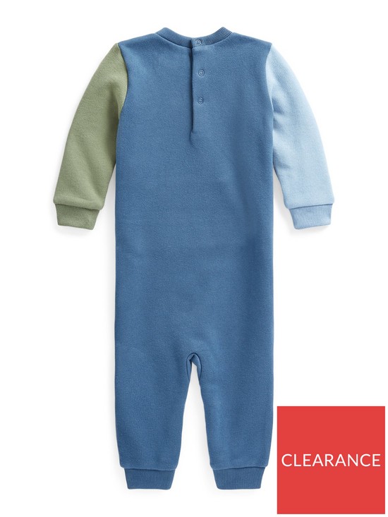 back image of ralph-lauren-baby-colour-block-one-piece-coverall-romper-clancy-blue-multi