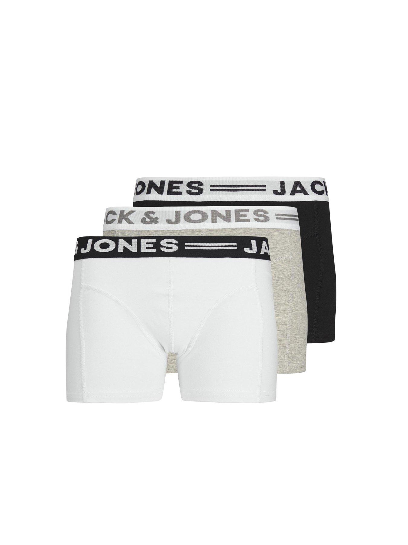 Image 1 of 4 of Jack & Jones Junior Boys Sense 3 Pack Trunks - White/Grey/Black