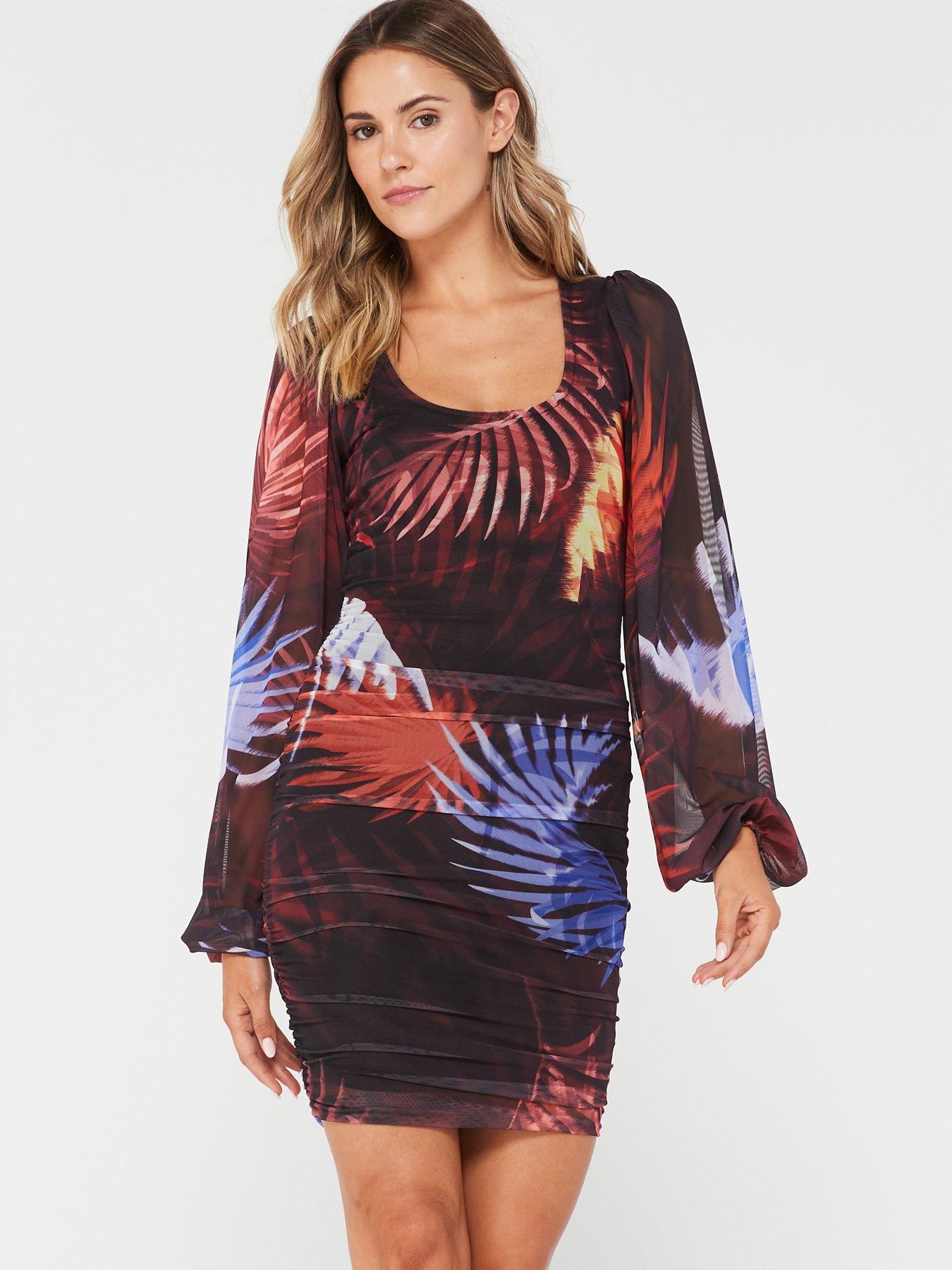 V by Very Tulle Volume Sleeve Mini Dress - Print | very.co.uk