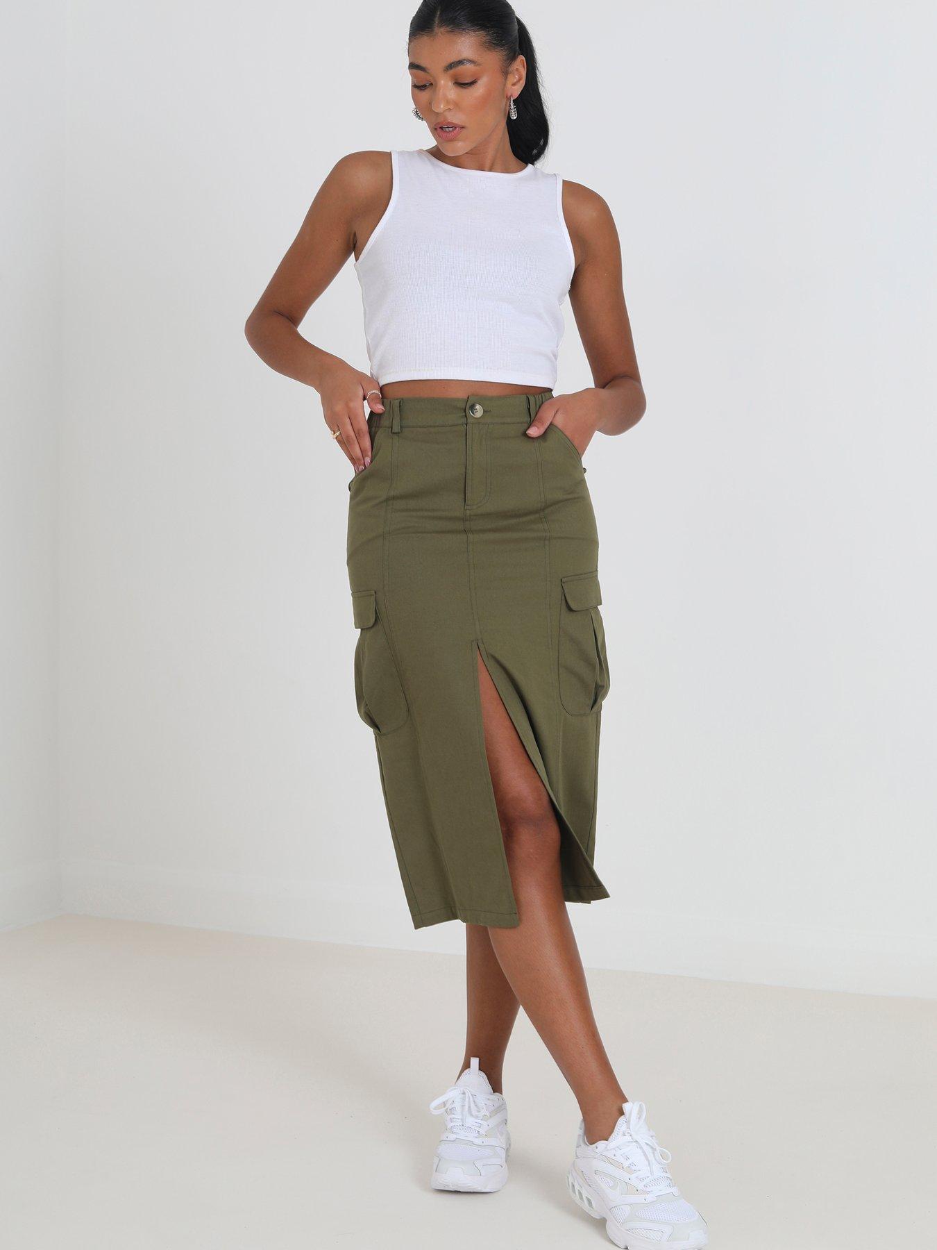 Brave Soul Cargo Midi Skirt Khaki very