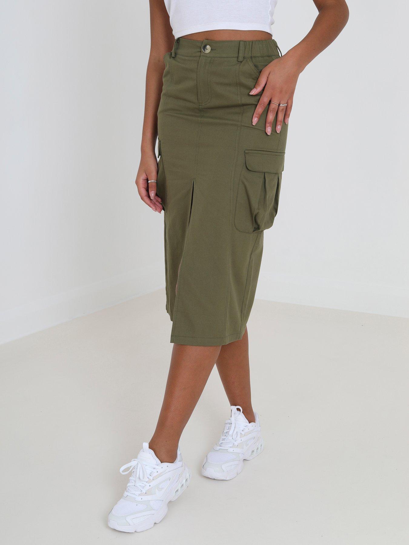 Khaki cargo outlet skirt